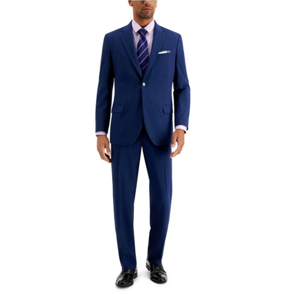 $395 NEW NAUTICA Mens 48L Solid Blue Stretch 2 Piece Suit With Dress Pants 42x34